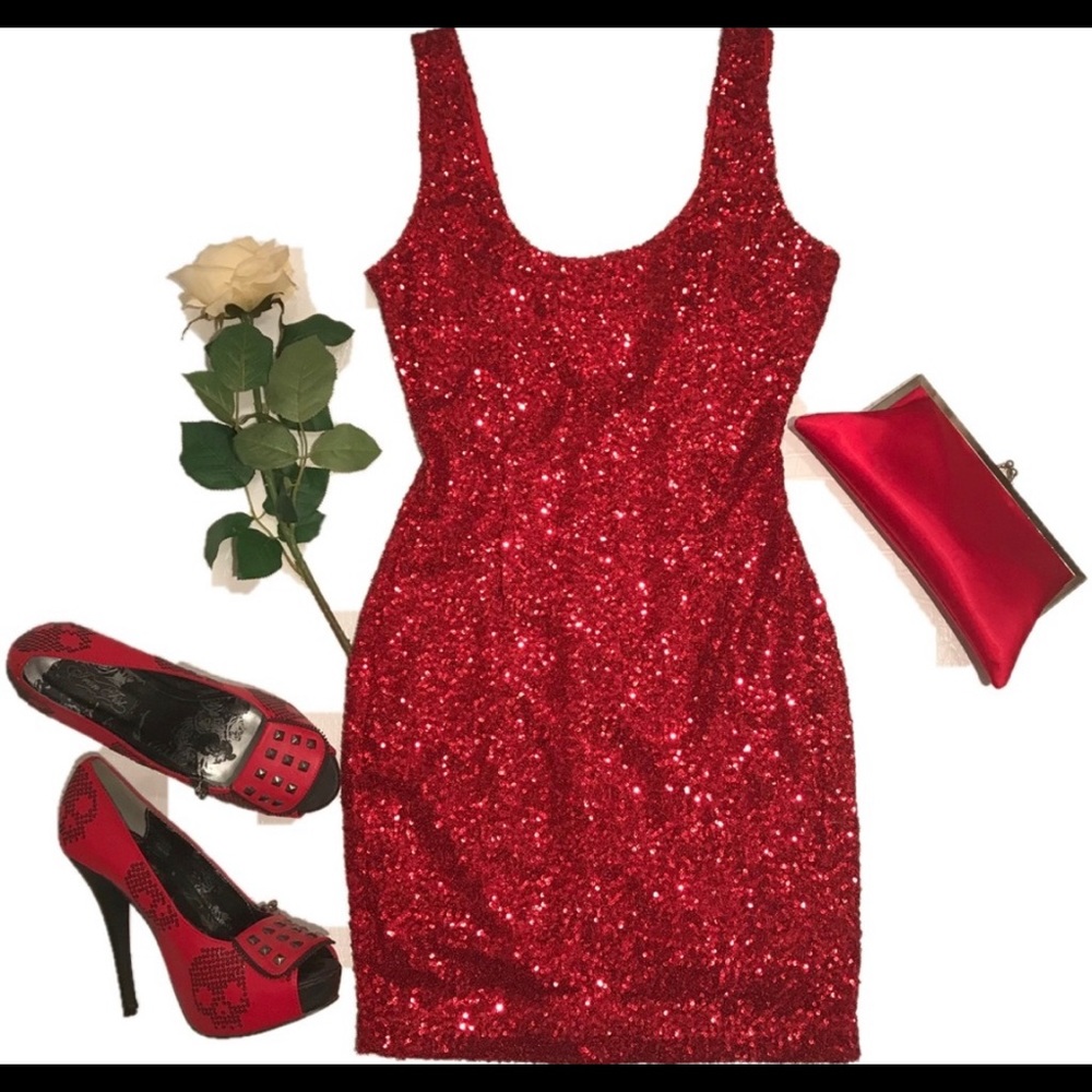 TCEC Red Sequin Party Dress Size M